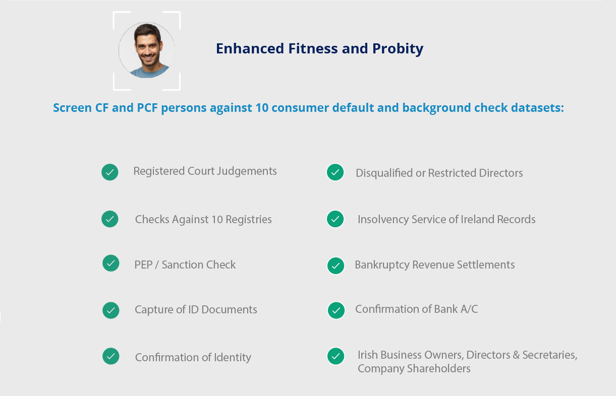 Screen CF and PCF persons against ten consumer default and background check datasets.